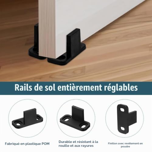 ZORVYN Lot de 4 guides pour porte coulissante, rail réglable, roulettes de sol ajustables, clip de guidage au sol avec vis et tubes d'expansion (4,2 x 1,8 x 2,2 cm) – vue 3