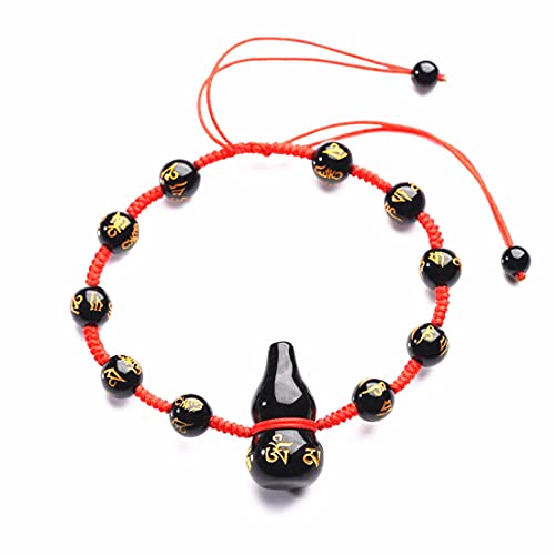 Betterdecor Feng Shui Om Mani Padme Hum Handmade Black Obsidian Wu Lou Bracelet Amulet For Health And Protection #TOP17