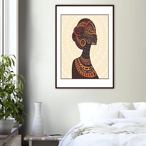 Sculpture femme africaine imprimée et sublimée par un cadre en bois foncé