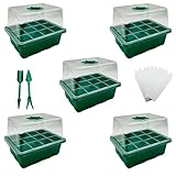 育苗ポット 5個セット 育苗トレイ 育苗箱 12穴 高くする透明カバー 種子トレイ 発芽•育苗セット 種まきハウス 苗箱 種まき器 育苗ボックス 便利性 耐久性 通気性 野菜栽培 多肉植物 家庭菜園 園芸/植栽/庭園 プラグトレイ