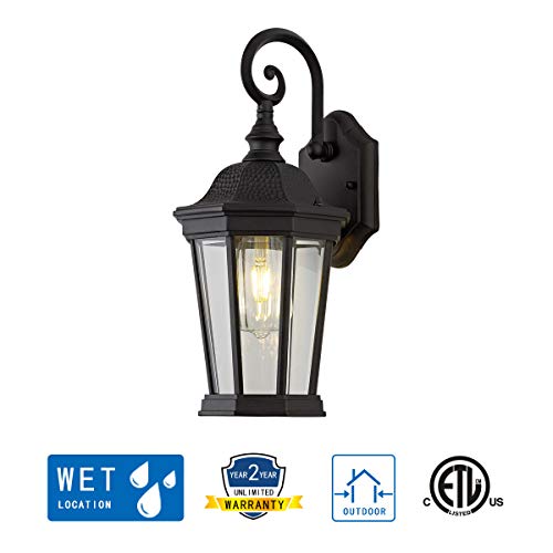 Smeike Exterior Light Fixtures, Large Outdoor Wall Light/Lantern, Outdoor Porch Light Fixtures Wall Mount In Matte Black Finish With Clear Glass, Aluminum Alloy, 60W #TOP5