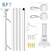 LETSTRY American Flag with Pole & Flag Pole Light, 5FT White Flagpoles for Outside House with 180° Adjustable Bracket, 1" Thickened Stainless Steel Wall Mount Flagpole for Residential Porch Outdoor #1