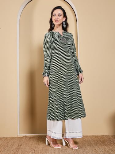 Image of FIORRA Women's Turquoise Floral Printed Anarkali Kurta