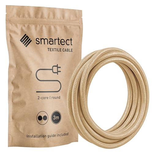smartect Cable Textil en Color Marrón Claro, Cable Electrico 2 Hilos de 3 Metros (2 x 0,75 mm²) Cuerda para Lampara con Revestimiento Textil para su Proyecto DIY