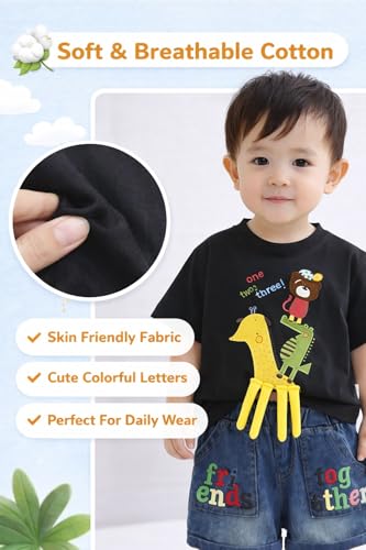 Image of Bold N Elegant Cotton Cute Cartoon Printed Half Sleeve T-Shirt And Shorts Clothing Set For Infant Toddler Baby Boy Girl