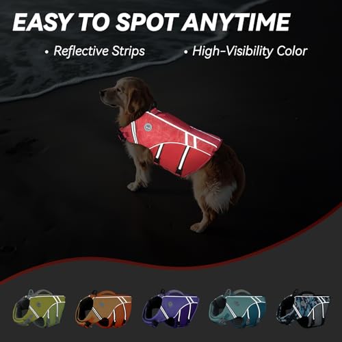 VIVAGLORY Sports Style Hundeschwimmweste, Rettungswesten Für Hunde Bootfahren, Auftrieb & Schwimmhilfe, Schwimmweste, M, Rot