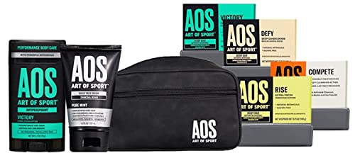 Art of Sport Dopp Kit Body Care Set - Toiletry Set for Travel, Gym, Shower, College - 7pc Men’s Body Care Set with Antiperspirant Deodorant, Charcoal Face Wash, Charcoal Bar Soap, Travel Dopp Kit