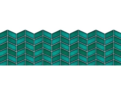 Image of WallDesign AquaGreen Chevron Tile Sticker - 2ft x 9.75 inch Waterproof Easy Clean Durable Vinyl Decorative Film for Kitchen Counter, Washbasin, Table, Wall, Cupboard-Self-Adhesive