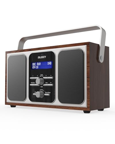 DAB radio portable | DAB+ radio Mains Powered, 15h Battery powered | Premium Wood and Steel | FM Radio, Dual Alarm Clock, & 20 Preset Stations | LED Display and Headphone Jack | MAJORITY Girton Walnut