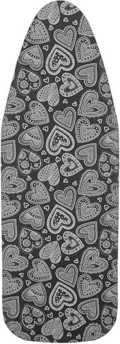 Pottwal Capa da tábua de passar roupa premium para passar rápida e fácil, adequada para passar a vapor, coração preto, 38-45 cm x 130 - 140 cm (Grande XXL)
