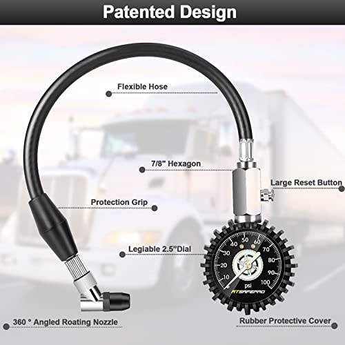 Tire Pressure Gauge 100psi Glow in The Dark, ATsafepro 2.5” Dial Mechanical Tire Gauges for Tire Pressure, Certificated Accuracy Analog Air Pressure Gauge for Cars, Trucks, Bicycles. - Thumbnail 7