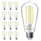 TJOY 12 Pack E26 Base Vintage LED Edison Light Bulbs, 60W Equivalent Dimmable, 4000K Natural White, 8W ST58 LED Filament Bulbs, 800Lumens, CRI80+, Antique Glass Style for Home, Bedroom, Farmhouse