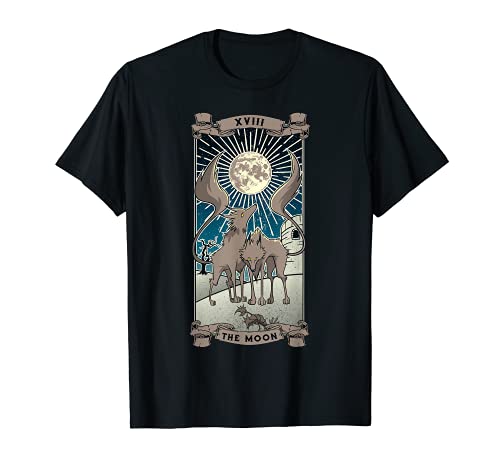 Tarot Card The Moon XVIII Lobos Arte Halloween Bruja Pagana Camiseta
