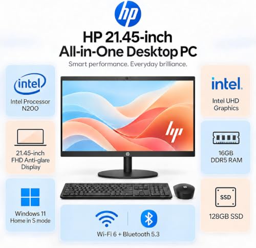 HP 22" FHD All-in-One Desktop Computer • 16GB DDR5 RAM • 512GB External and 128GB UFS Storage • The New Version for Everyday Efficency • Intel Processor N200 • Office 365 for the Web • Black - image 2