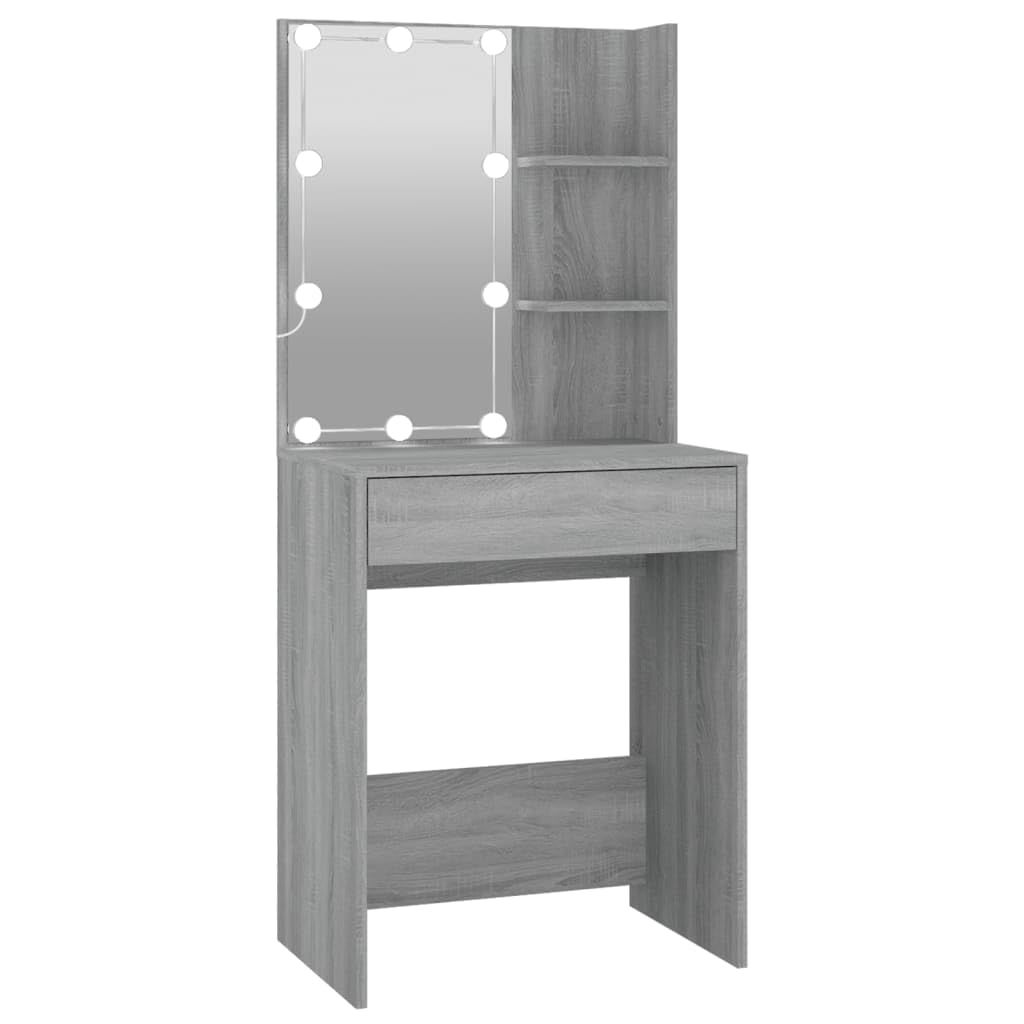 LED-Schminktisch Mit Schrank Grau Holzwerkstoff | Mit Spiegel, USB-Licht Warm-Kaltweiss, Stauraum, Make-up Tisch