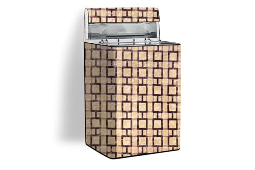 Image of Stylista PVC Washing Machine Cover Compatible for Godrej 7.5 Kg Fully-Automatic Top Loading WTEON MGNS 75 5.0 FDTG MTBK, Lattice Pattern Beige
