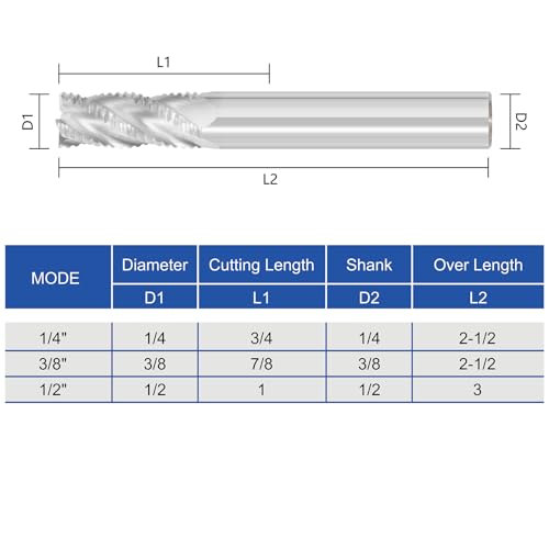 Image of 3 /8 inch Solid Carbide Roughing End Mill 4 Flute Bright (Uncoated) Finish Square Nose Milling Bits for for Aluminum Copper