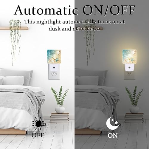 Image of Starfishs Seashells and Coral Night Light, Summer Beach Sea Water Marine Life Dusk to Dawn Night Light Plug in,0.5w Energy Saving Sleep Friendly NightLight for Kids Boys Girls Home Decor