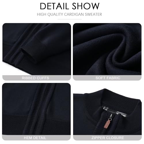 Men's Cardigan Full Zip Up Stand Collar Sweaters with Pockets Thick Sweater Jacket4