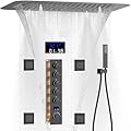 AYIVG Matte Black Shower System with 4pcs Body Jets Multi Function Thermostatic Rain Shower System Full Body Waterfall Shower System 16 * 24 Inch Temperature Display Shower Jets System