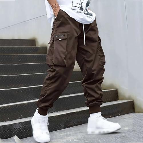 Men's Streetwear Cargo Pants Casual Drawstring Elastic Waist Baggy Sweatpants Techwear Joggers with Flap Pockets2