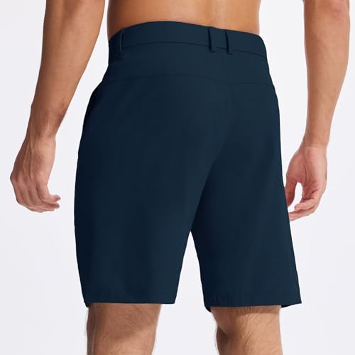 SNOWTEN Men's Golf Dress Shorts 9in Classic Fit Soft Touch Breathable Cool Dry Water Repellent Belt Loops Zip Fly Button Front Hidden Pocket 3 Pockets Basic Navy Blue 36