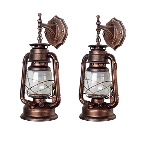 Image of Wall Sconces, Retro Antique Vintage Rustic Lantern Lamp Wall Sconce Light Fixture (Yellow Bronze - 2 Pcs)