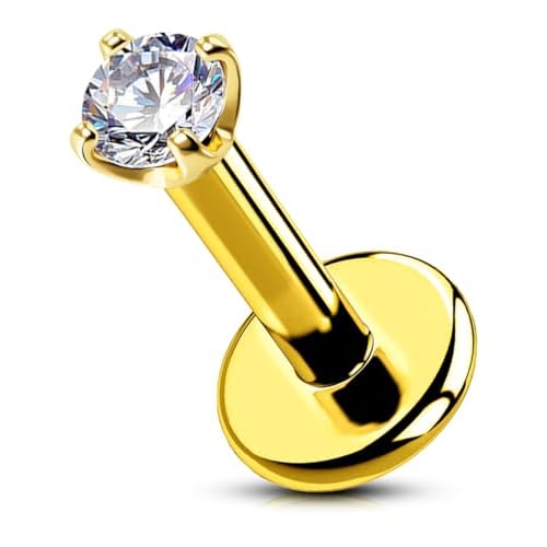 OUFER 16G Lip Ring, 14K Solid Gold Lip Ring Studs, Push-Pin Lip Piercing Jewelry, G23 Solid Titanium Bar Labret Jewelry, Cartilage Helix Tragus Pierci