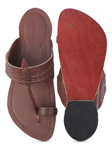 Image of KORAKARI Men Kolhapuri Chappal Handcrafted Sandal Smooth and Comfortable Flip Flops Slipper Stylish Anti Slip Design Genuine Leather Traditional Footwear.