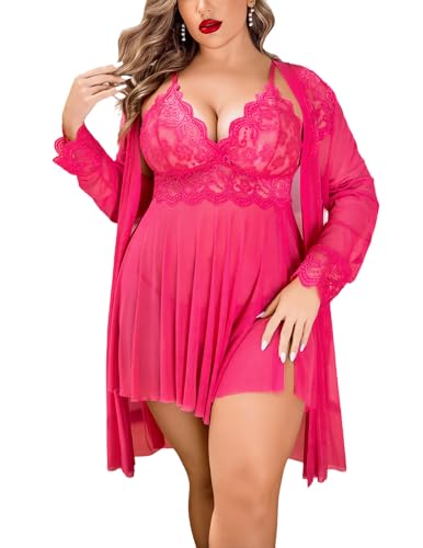 Image of Avidlove Plus Size Lingerie Sexy Lingerie Set Women's Exotic Nightgowns Lace Chemise Lingerie Side Slit Nightdress