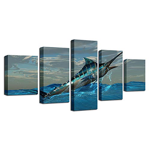 Tableau mural photo marlin bleu 5 pièces sans cadre pour maison