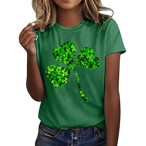 St Patricks Day T-shirts voor Vrouwen UK Trendy 2026 Dames Tops Lucky Shamrocks Gedrukt Crewneck Korte Mouw Tees Zomer Groene T-shirts Vrouwen Plus Size Iers T-Shirt Womens Tops Dameskleding, Groen, S - Afbeelding 3