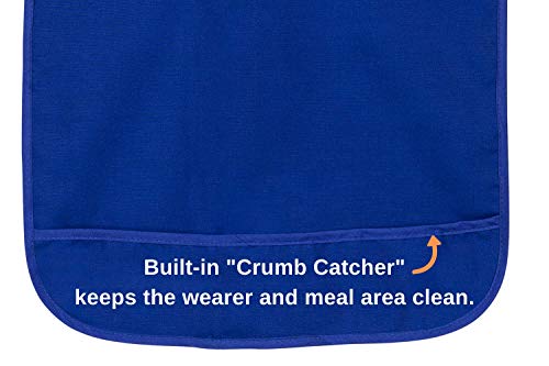 Adult Bib for Eating, Waterproof Clothing Protector with Crumb Catcher. Machine Washable ( Royal Blue, regular width) - Thumbnail 4