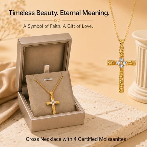 LORAE Cross Necklace for Women, 1CT Moissanite Hammered Gold Cross Pendant by LORAE - Used condition - Image 2