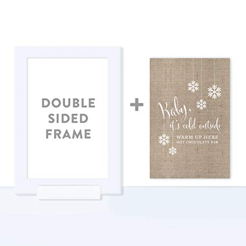 Andaz Press Framed Wedding Party Signs, Burlap Print, 4X6-Inch, Baby It's Cold Outside, Warm Up Here, Hot Chocolate Bar Dessert Tale Sign, 1-Pack, Includes Frame #TOP3