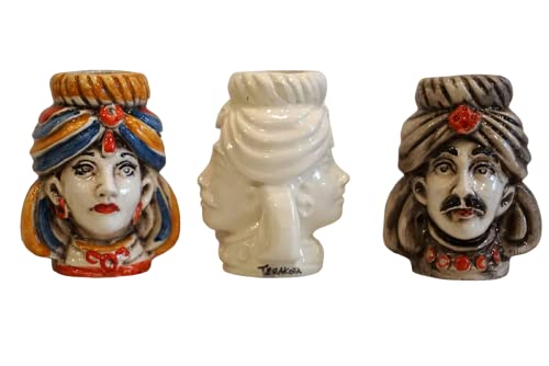 TERAKOTA CERAMICHE - Testa di moro porta stuzzicadenti doppio viso h. 7,5 cm in ceramica di Caltagirone 100% artigianale - Bomboniera