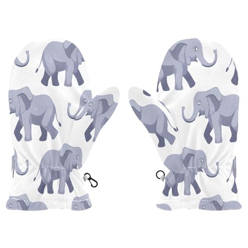 Kid's Winter Gloves Children Warm Gloves Running Grey Elephants for Boys Girl Age 4-6 Years