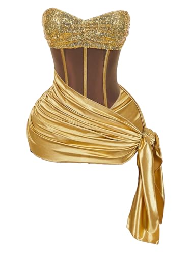 RoseSeek Women's Gold Sparkle Sequin Mini Dresses Cocktail Party Dress