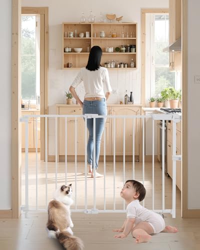 Immagine prodotto: VEVOR Cancelletto per Bambini o Animali Domestici, Larghezza Regolabile da 75 a 109,2 cm, Cancelletto Alto 711 mm, Senza Barra di Soglia, Cancelletto con Viti, per Scale e Porte, Bianco