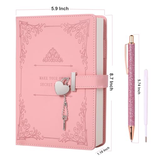 Diário de bloqueio em formato de coração com caneta, tamanho A5, couro PU, macio, fecho, diário, age