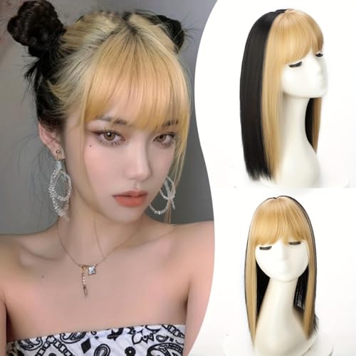 VAVANGA Hair Topper with Bangs 14" Honey Blonde to Black Ombre Color