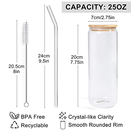 Lotfancy Drinking Glasses With Bamboo Lids And Glass Straw 4Pcs Set, 25Oz Beer Can Shaped Glass Cups, Beer Glasses, Iced Coffee Glasses For Boba Tea, Juice, Soda, Cocktail #TOP1