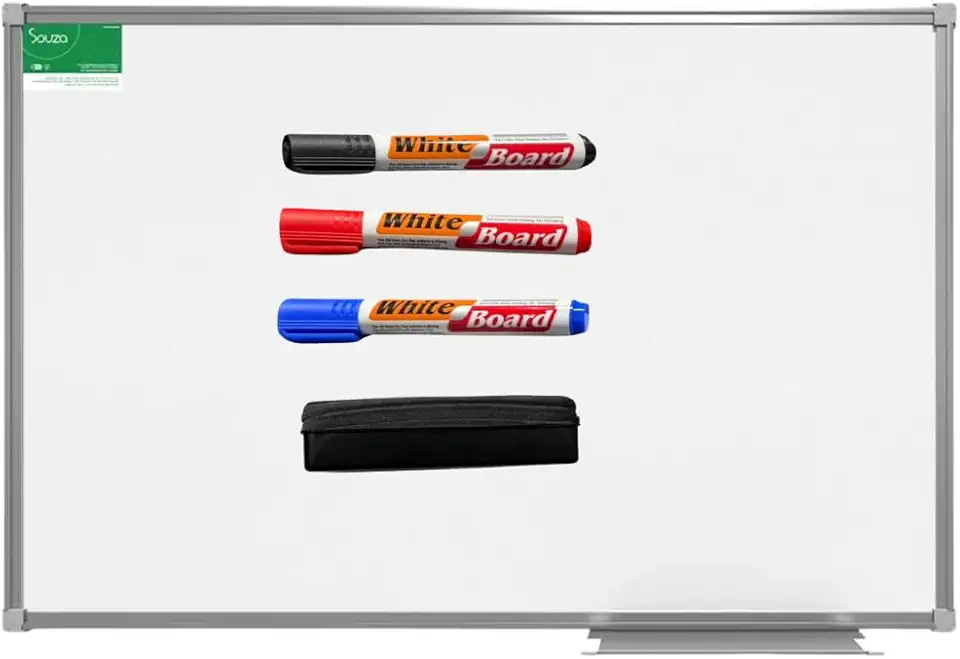 Quadro Branco Standard com Moldura em Alumínio Pop + Kit Completo Apagador e 3 Canetas (60x40)
