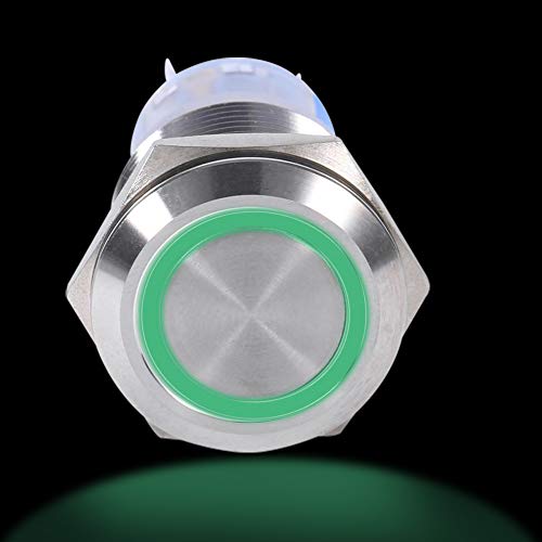 19mm 12V Waterproof Self-Locking Push Button Switch With LED - Stainless Steel (Blue Light)