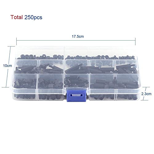 250 pieces M3 Nylon Male Female Hex Utility Spacer Standoff Screw Nut Assortment Mounting Hardware Kit, Prototyping Accessories For Circuit Board (A)