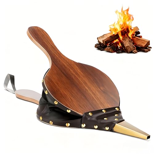 Amagabeli 42 x 17cm Holz Blasebalg für Kamin & Grill Grillblasebalg Grillgebläse Handblasebalg Luftgebläsebalg für Draussen Camping Holz Gebläse für Kamin Ofen Braun