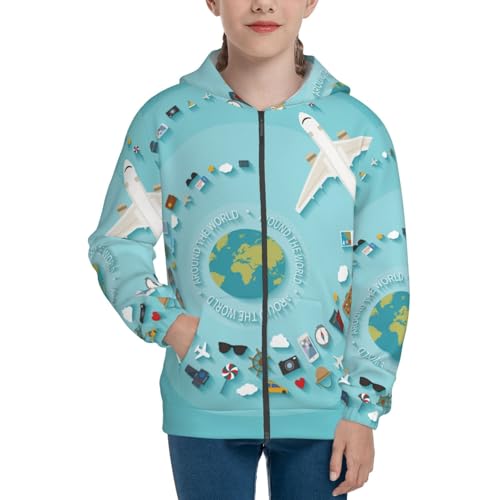 Travelling on Airplane Kids Pullover Hoodies Boys Zip Up Sweatshirts Girls Athletic Clothes with Pocket3