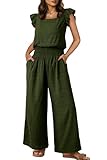 Dokotoo Loose Jumpsuits for Women Overalls Oversized Solid Color Wide Leg One Piece Short Sleeve jumpsuit Long Pant Romper with Pockets 2026 Fashion Cruise Outfits Green Large