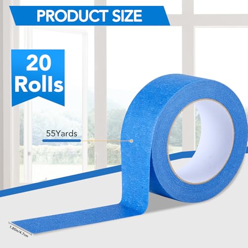 Image of VOISEN 21 Packs Painters Tape, Blue Painters Tape, 2 Inch Wide (1.85 in x 55 Yds), Masking Tape for Multi-Purpose, Masking Tape Bulk,DIY Artist Craft Arts, Decoration, Drafting, No Residue