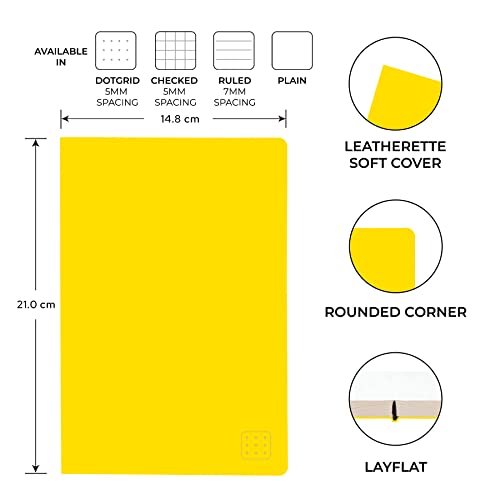 Image of NEORAH - A5 Dotgrid Notebook SOFT COVER | JOURNAL REFILL | Dotted notebook Journal | 110 GSM | 160 pages (Size 21 cm x 14.8 cm) Planner Journaling Writing Note Taking Diary, Travellers Journal- YELLOW
